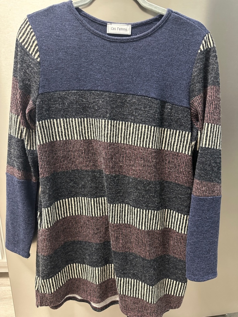 Blue and Charcoal Striped Women’s Sweater
